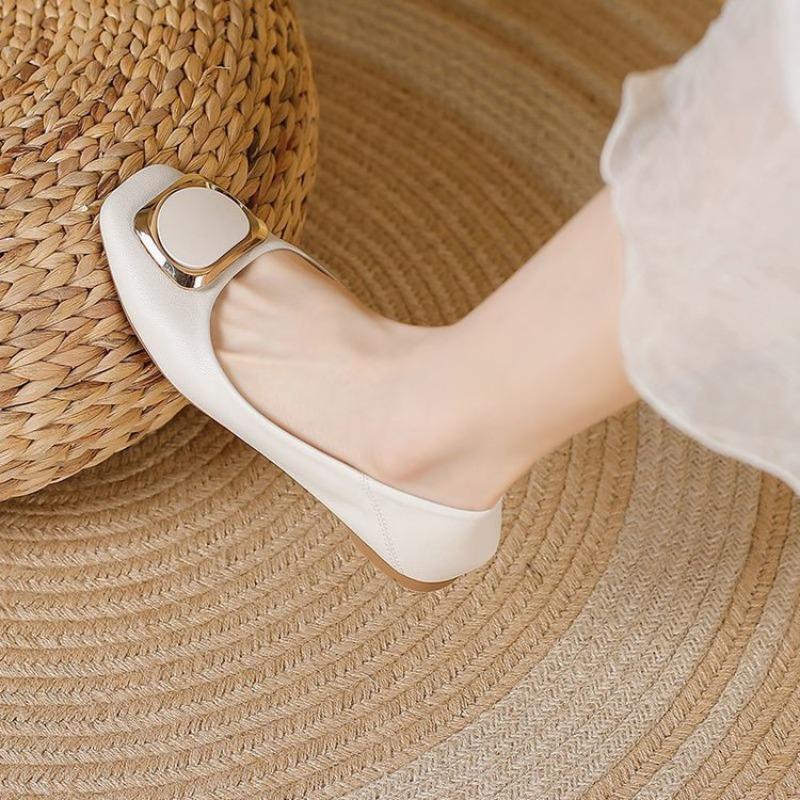 Flat-bottomed Soft Leather Single Shoes for Women's Autumn New Models Go To Work with a Soft Sole with a Skirt Temperament Doudou Shoes