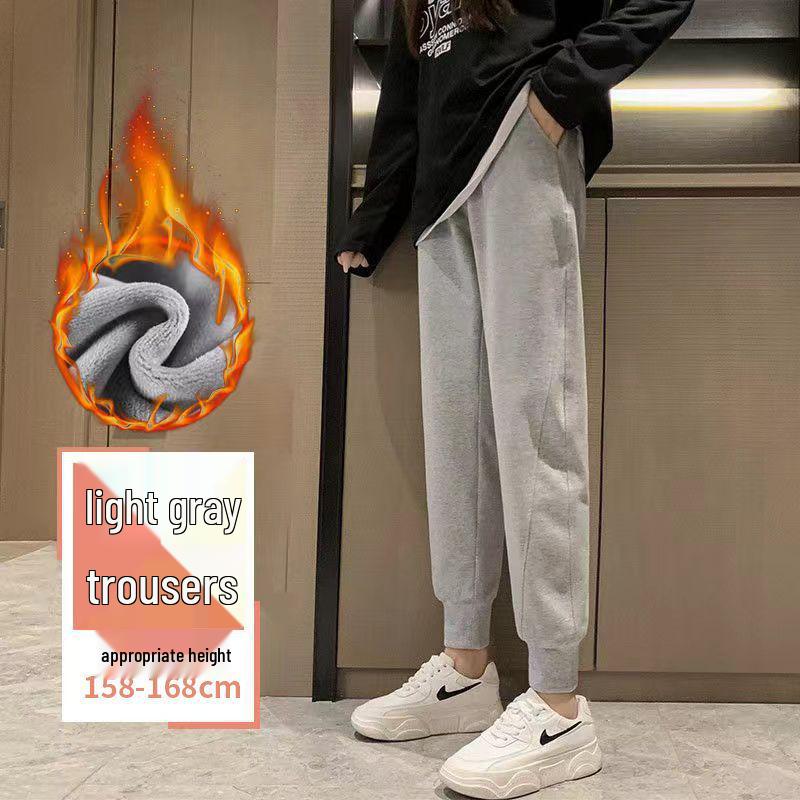 Women's Versatile Black Cropped Harem Sweatpants - Spring To Winter, Slimming with Plus Velvet.