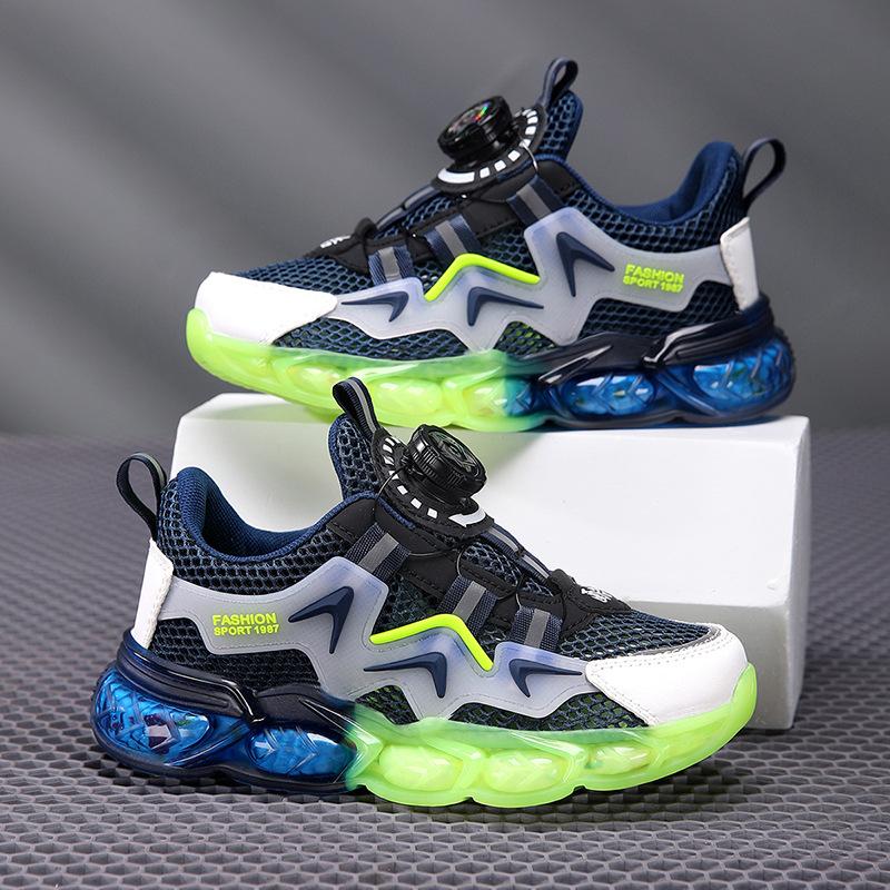 2025 spring and summer new boys' sports shoes single mesh breathable non-slip rotating buckle soft sole lightweight shoes tide