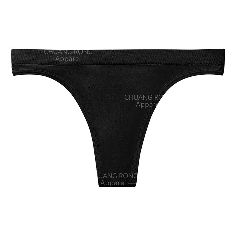 

European and American seamless comfortable underwear women s large size low waist sexy invisible pure cotton crotch quick-drying sports thong S чёрный