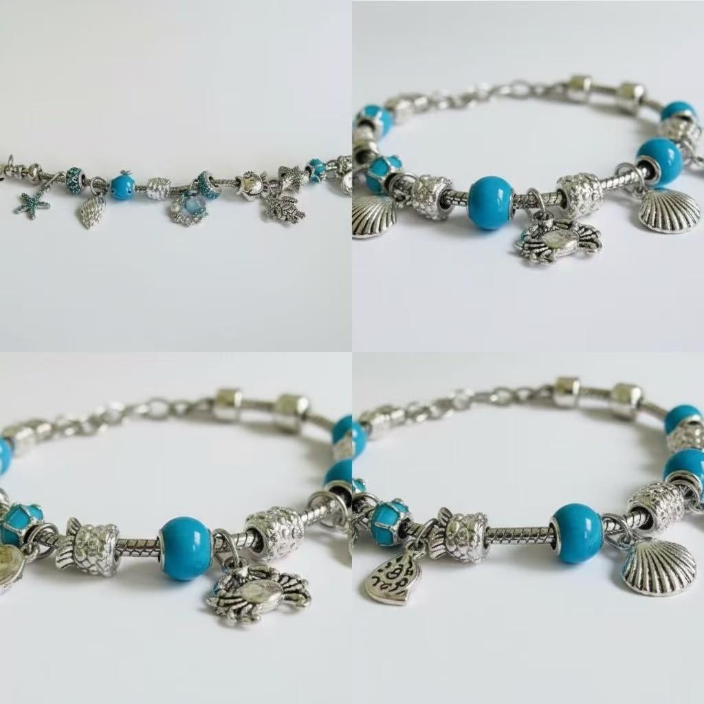 Bracciale con Ciondolo Stella Marina e Conchiglia per Donna e Uomo con Perline Stile Oceano