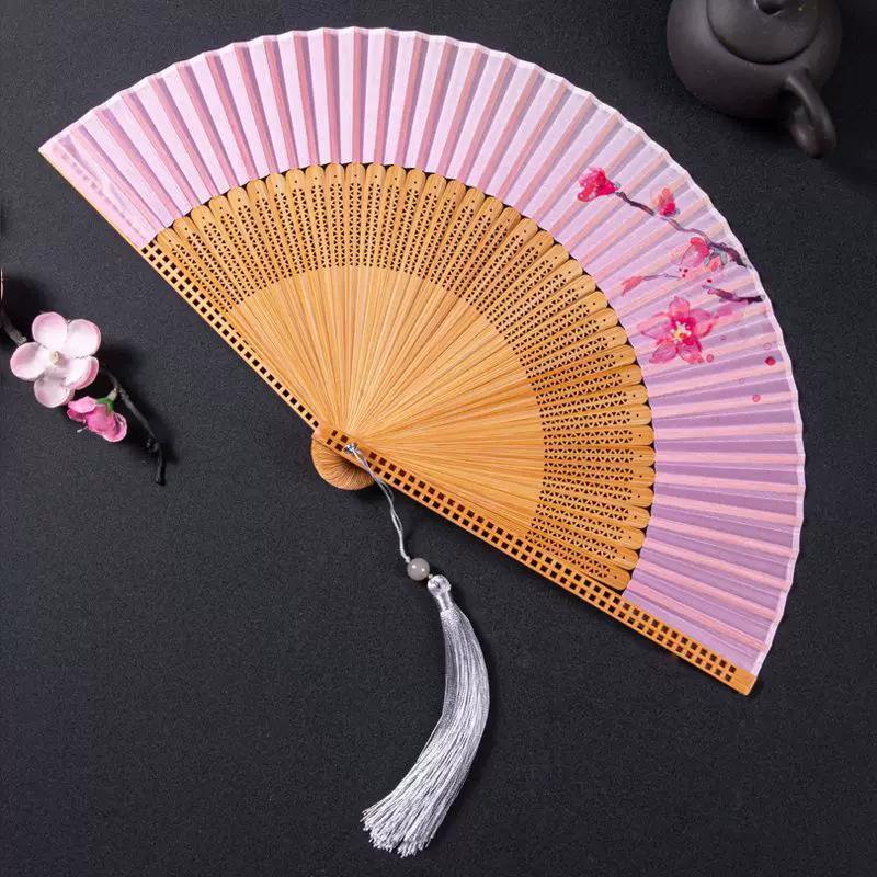 Folding Fan with Narrow Edges In Ancient Style, New Chinese Style Portable Summer Hollow-Out Fan for Women, Suitable for Hanfu and Dance