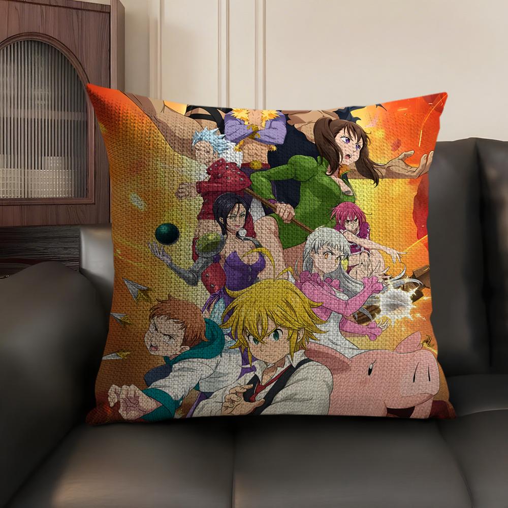 Anime 7 D-Deadly S-Sins Cushion Cover Natural Linen Organic Fabric Double-Sided Printing Sofa Home Decor Gift Pillow Case