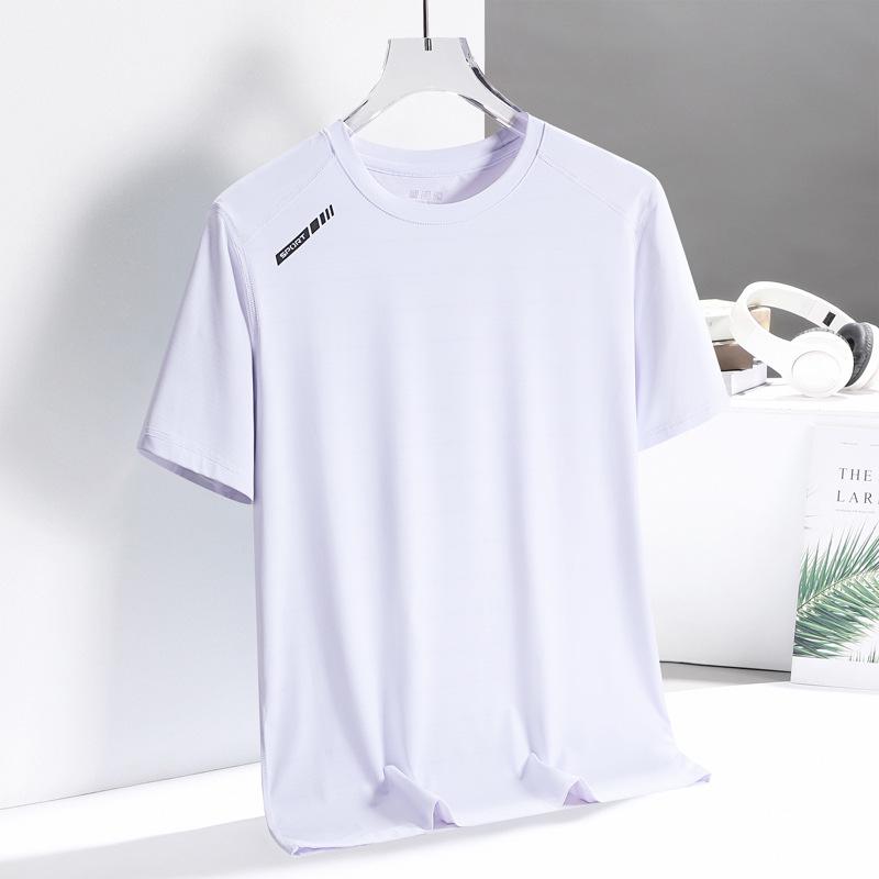Men's Ice Silk Summer T-Shirt - Solid Color, Breathable, Loose Fit, Half Sleeve, Plus Size Sportswear