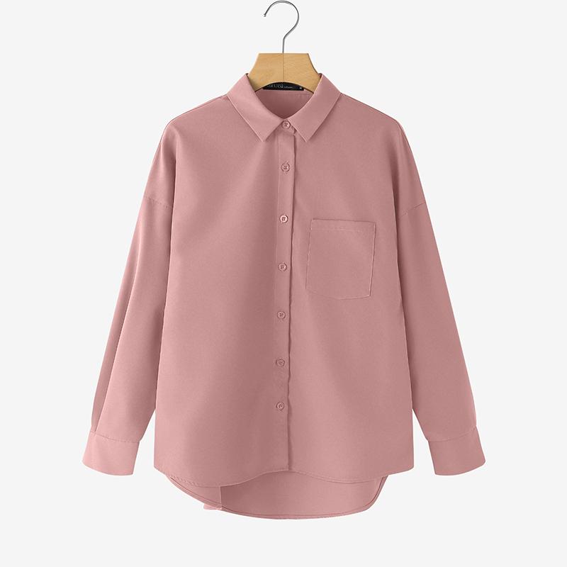 ZANZEA Women Casual Turn Down Collar Long Sleeve Loose Blouse