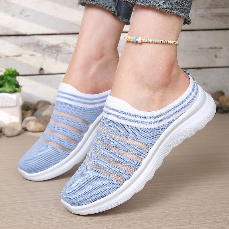 Women'S Shoes Casual Sneakers Striped Knit Breathable Slip-On Walking Shoes For Women Free Shipping