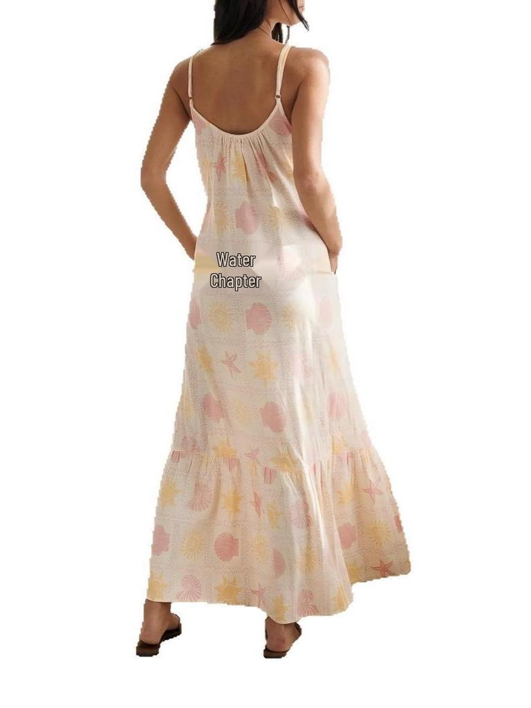 Spring/Summer Elegant Casual Women's Spaghetti Strap Pocket Print Dress
