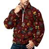 Men's Christmas Print Zip-Up Sweatshirt with Stand Collar, Plus Size Flannel Top for Fall Winter