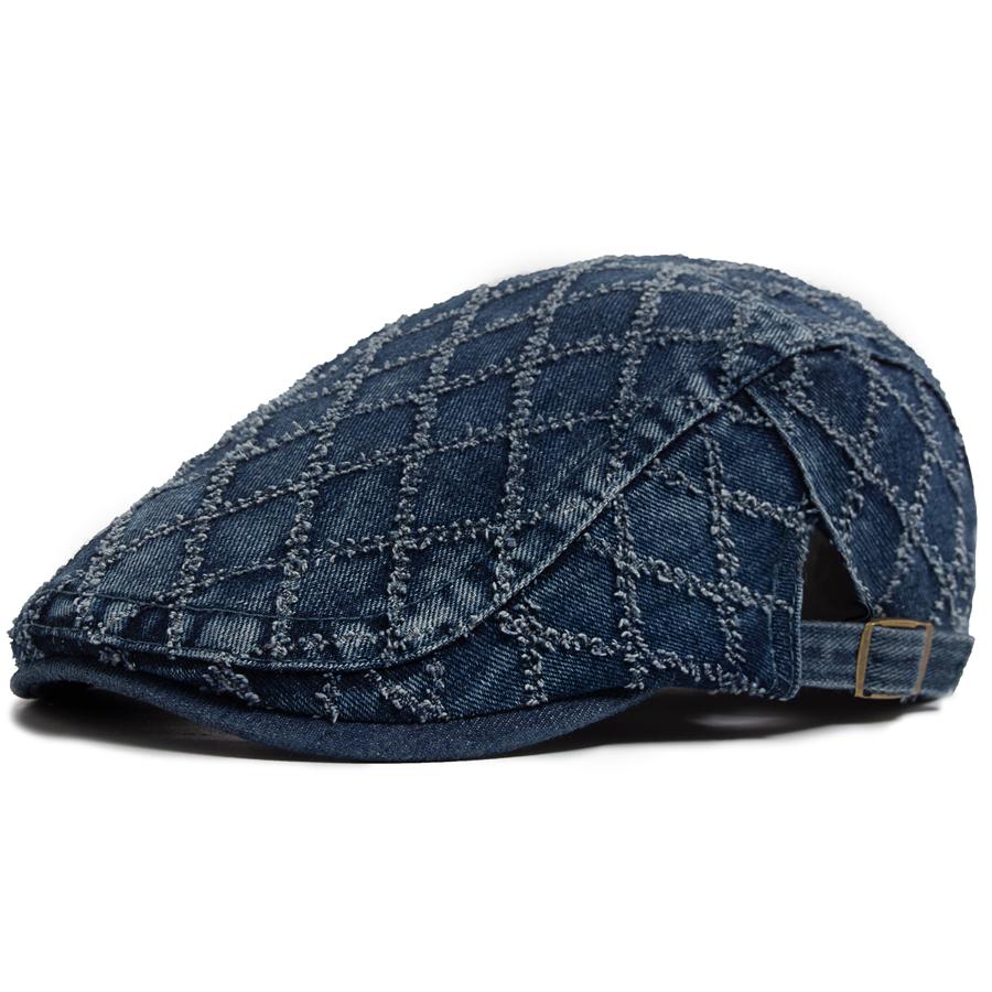 Denim Plaid Vintage Men Berets Washed Cotton Women's Beret Retro Casual Solid Color Flat Cap Summer Sun Visor Cap Adjustable