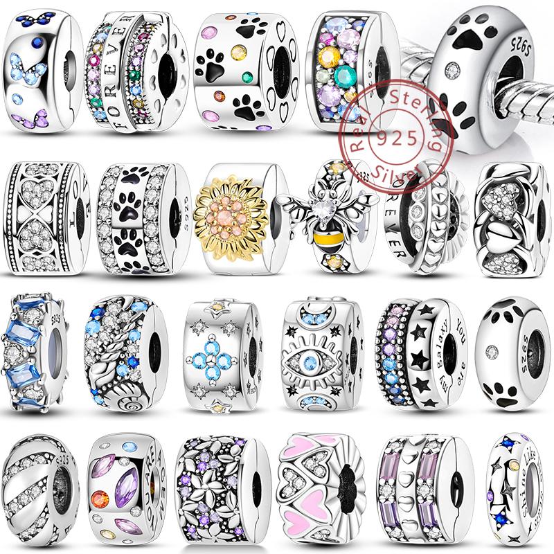 Design 925 Silver Heart Claw Print Bee Conch Text Shining Zircon Fixed 3mm Charms Beads DIY Jewelry Making