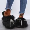 Fashion Sweet Bowknot Mix Color Faux Fur Slides Women 2025 Autumn Warm Short Plush Outdoor Slippers Soft Sole Cotton Mules Slippers