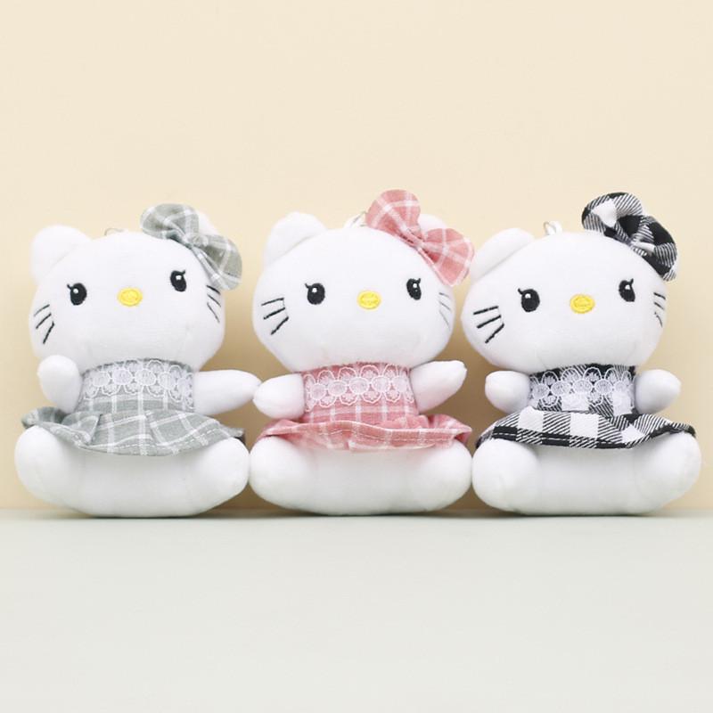 Entzückender flauschiger Katze Plüsch Schlüsselanhänger Weiche Cartoon Tierpuppe mit niedlichem Kleid