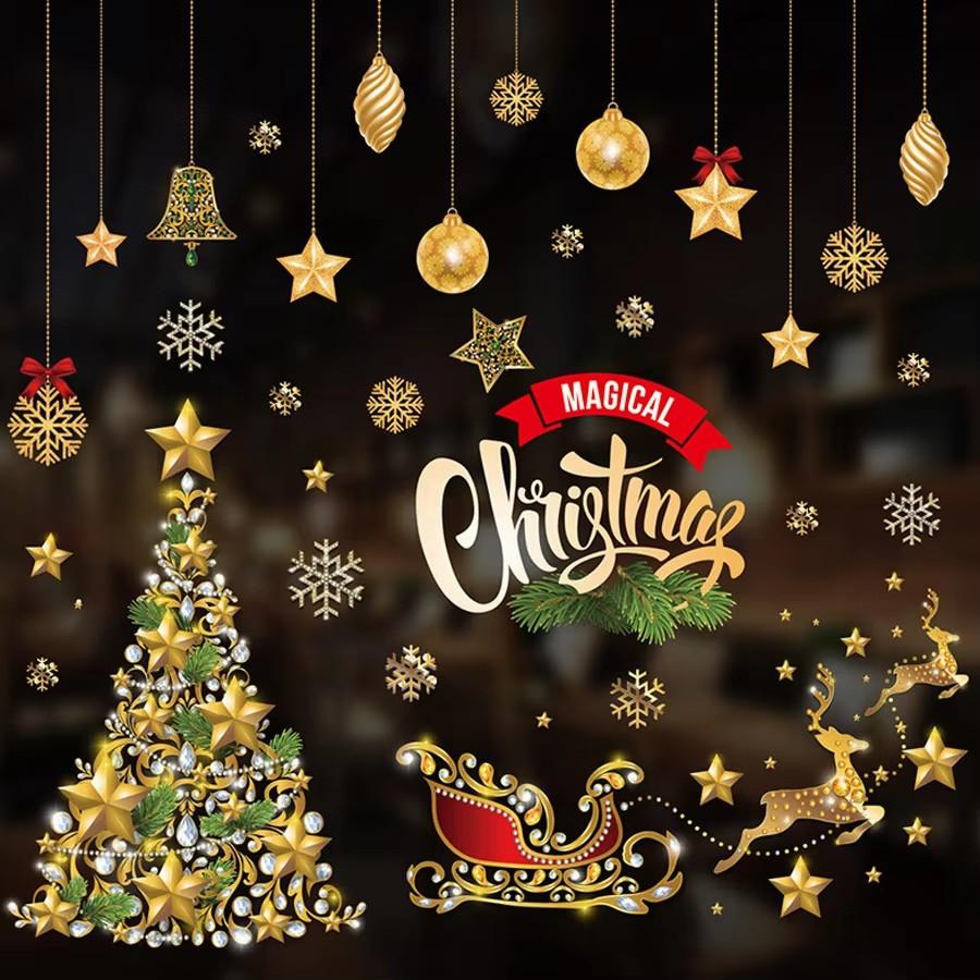 1 Set Santa Claus Elk Shop Hotel Christmas Window Double Sided Glass Sticker, Christmas, Halloween, Thanksgiving Day Gift Gift