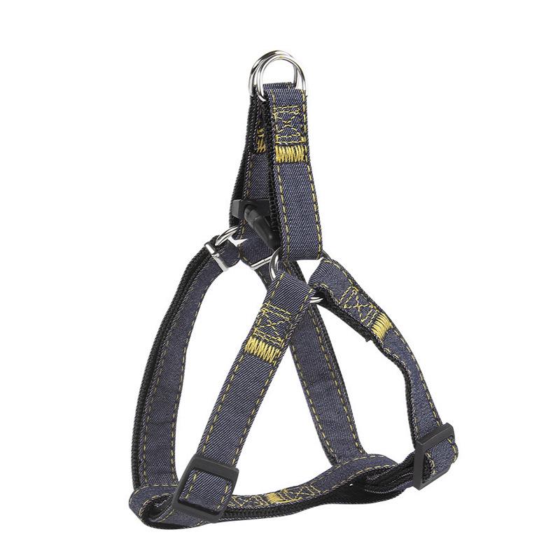 Denim-Stitched Dog Harness and Leash Set with Collar