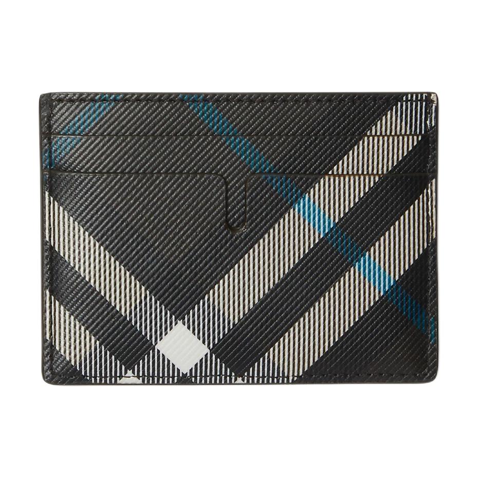 Burberry Plaid Pattern Hand-Drawn Edge PU Polyester Card Holder Men Card Holder Black White Blue 81062981 Basic Set (Bag+Dust Bag)