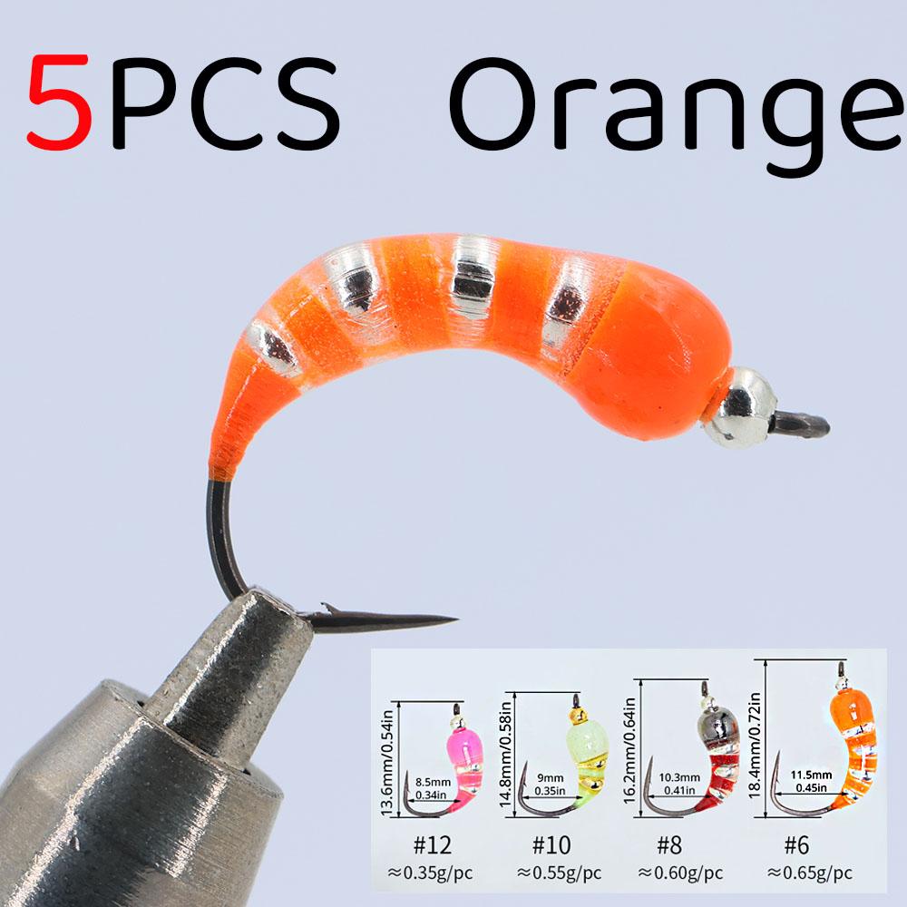 5 Stück #6 #8 #10 #12 Eisangeln Epoxidnymphe Messingperlenkopf Schnell sinkend Scud Bug Wurm Fliege für Forellen Panfish Angelköder