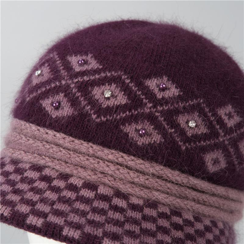 Mom Hat Women'S Season Warm Thickened Knitted Wool Hat Cold Grandma Old Lady Basin Hat