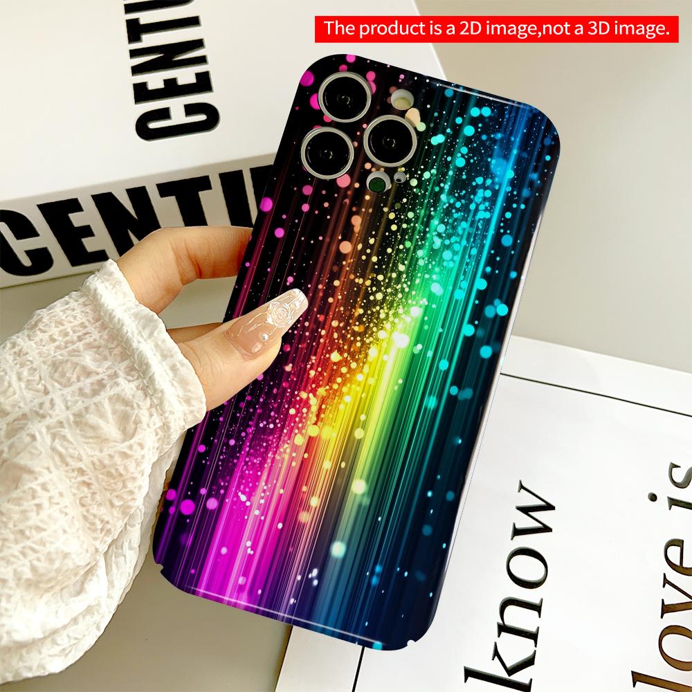 2DFlat Rainbow Light Particles Phone Case All inclusive film hard phone case, compatible with iPhone 18 Pro Max 17 16 15 14 13 12 11