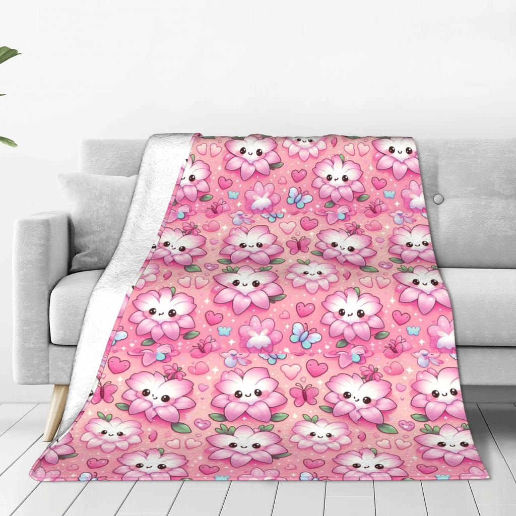 Pink Lily Kawaii Pink Lily Delight Blankets Portable Flannel Sofa Throw Blanket for Couch Bedding Outdoor Throws Bedspread Quilt
