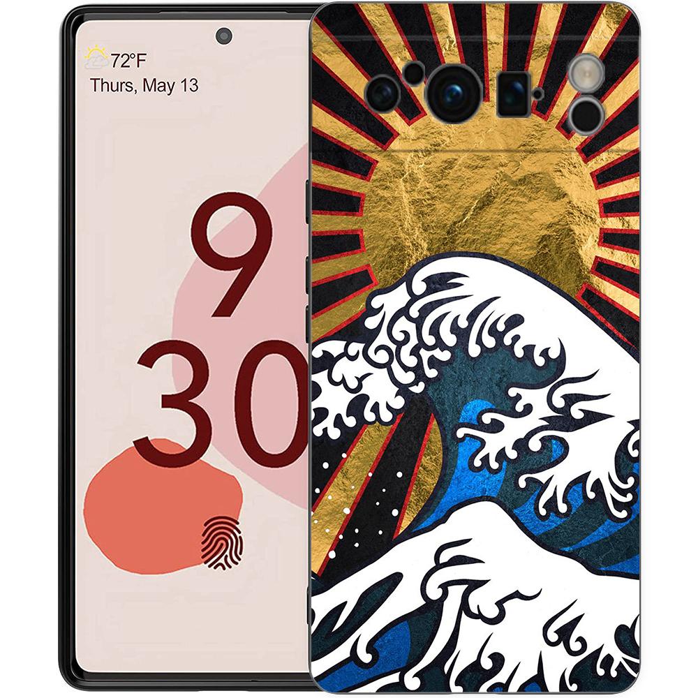 Golden Great Wave Kanagawa Surf Phone Case For Google Pixel 8 A 7 6 Pro Soft Shell For Pixel 6A Silicone Shockproof Black Cover