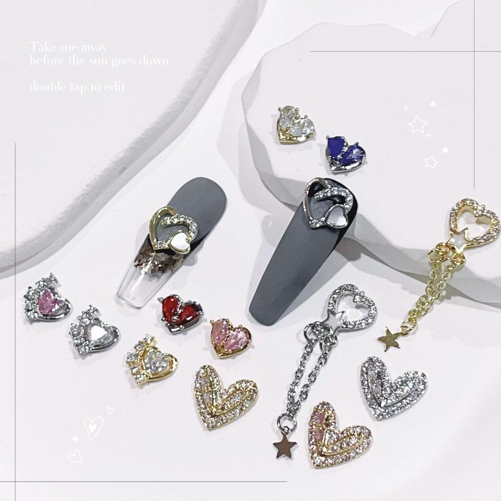 Heart Chain Tassel Alloy Nail Art Jewelry Stickers with Zircon Accents