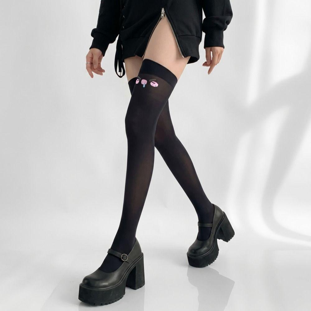 Printed Design Kawaii Stockings Cat Ear Thigh High Stockings Comfortable Women Long Socks Student