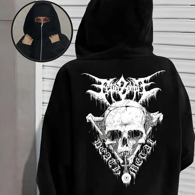 Men's Zipper Hooded Jacket, Zipper Closure Design Suitable for Daily Y2K Gothic Casual Jacket, Fashionable Zipper Hooded Sports High-quality Jacket