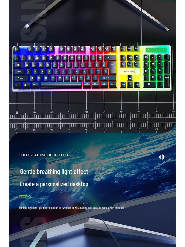 4-in-1 Wired Luminous Gaming Set: Keyboard, Mouse, Headset, Mouse Pad.
