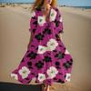 Women's Summer Fashion V-neck Retro Floral Print Short Sleeved Beach Dress With Lace Patchwork Dress