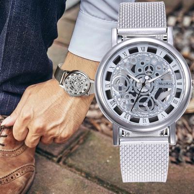 Vogue Watches Quartz Men Fashion Hollow Wrist Watch Mesh Belt Stainless Steel Business Sports Mens Skeleton Male