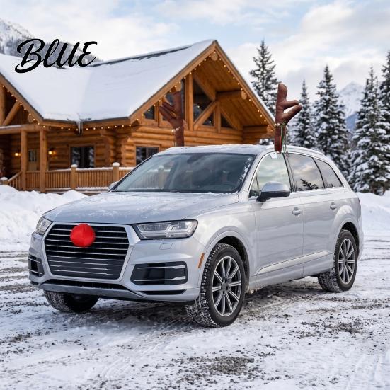 Weihnachtsparty Auto Zubehör Rentiergeweih mit Roter Nase, Plüsch Fahrzeug Dekoration Lustiges Außen Kit Glöckchen Band, Festliches Auto für Feiertage
