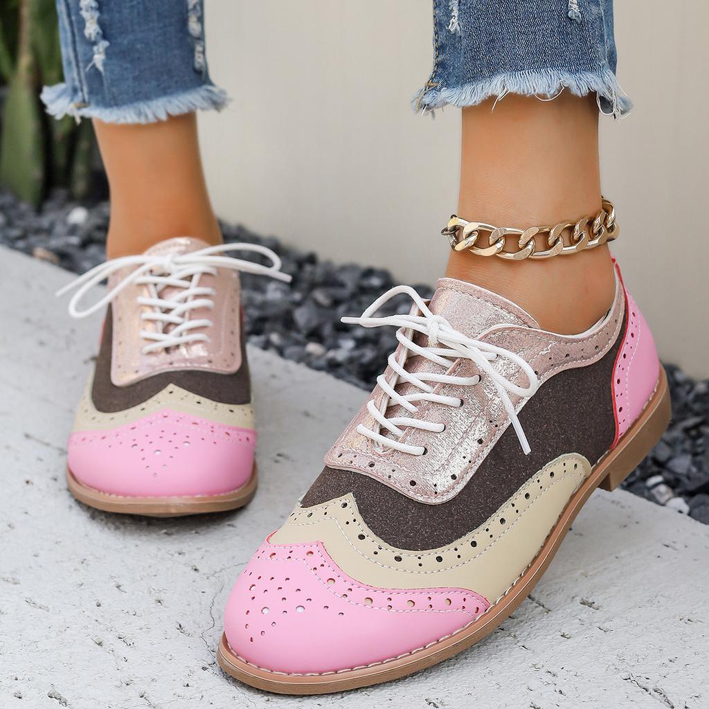 Single Shoes Women's Lace-up Year Women's Large Size Spring and Autumn 2025 Burning Flowers Single Shoes Block Round Head Foreign Trade