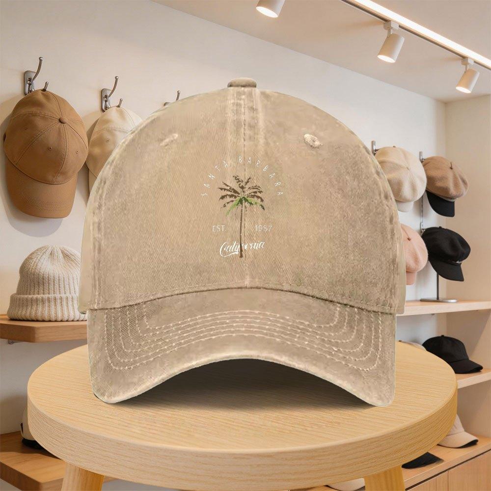 Mens Baseball Cap Brown Coconut Tree California Style Fashionable Casual Hat Adjustable for Spring and Autumn Outings Tra