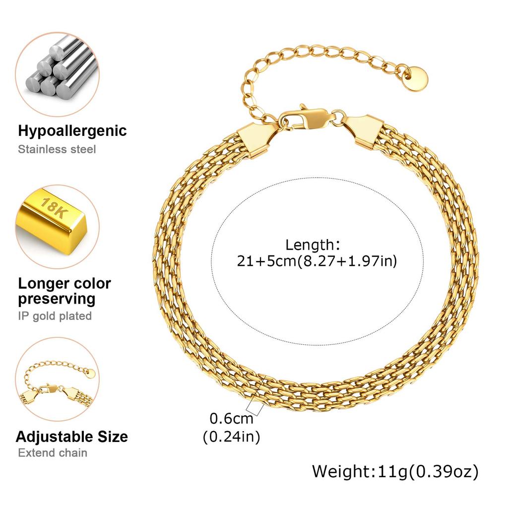 4/6mm Width Gold Plated Mesh Strap Chain Anklet for Women Stainless Steel Adjustable Ankle Bracelet Waterproof Simple Jewelry
