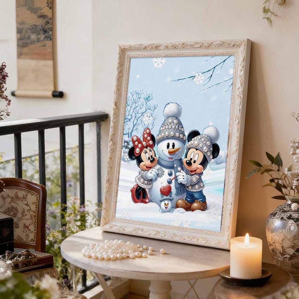 Disney Mickey Minnie Snowman 5D DIY Pearl Jewelry Art Painting Set Christmas Winter Snowman Scene Embroidery Puzzle Cross stitch Home Decoration