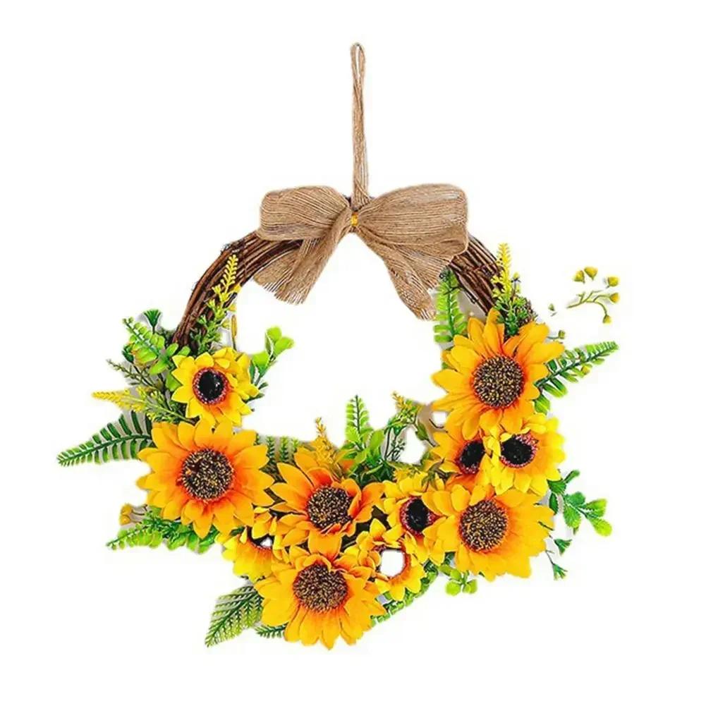 1PC Artificial Sunflower Garland 30*30 Cm Autumn Sunflower Wreath For Thanksgiving & Seasonal Home Decor Wreaths & Garlands