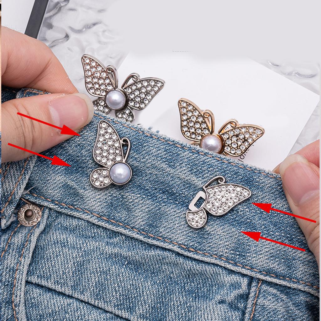 Pack Of 3 Adjustable Butterfly Waist Buckles Metal Jeans Waistband Tightener For Women NonSewing Waist Extender