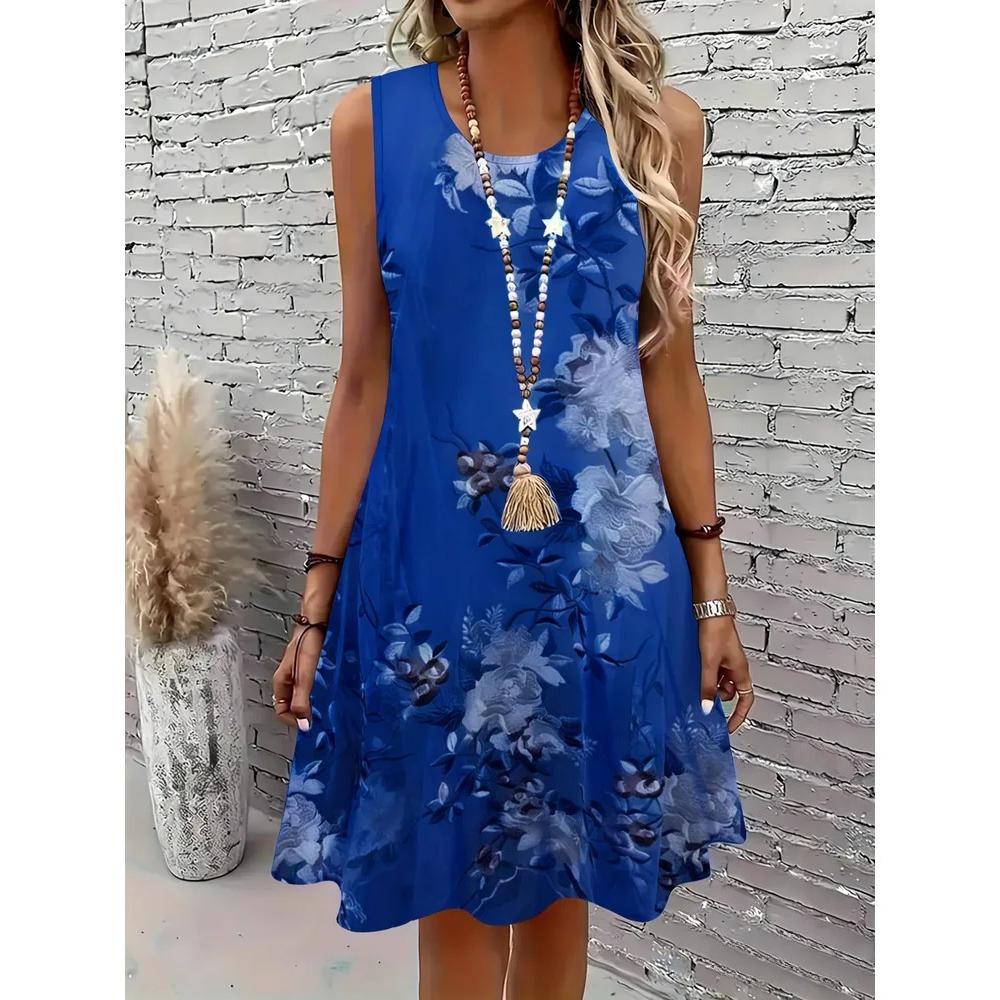 Summer Sleeveless Dress Women Fashionable Colorful Flowers 3d Print Beach Vacation Mini Dresses Comfortable Plus Size 8XL Soft Breathable Vest Dress