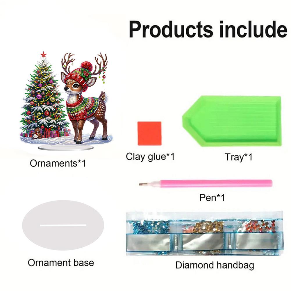 Acrylic Christmas Santa Claus Deer Table Top Diamond Painting Ornament Kits Rhinestones Desktop Ornaments for Home Office Decor