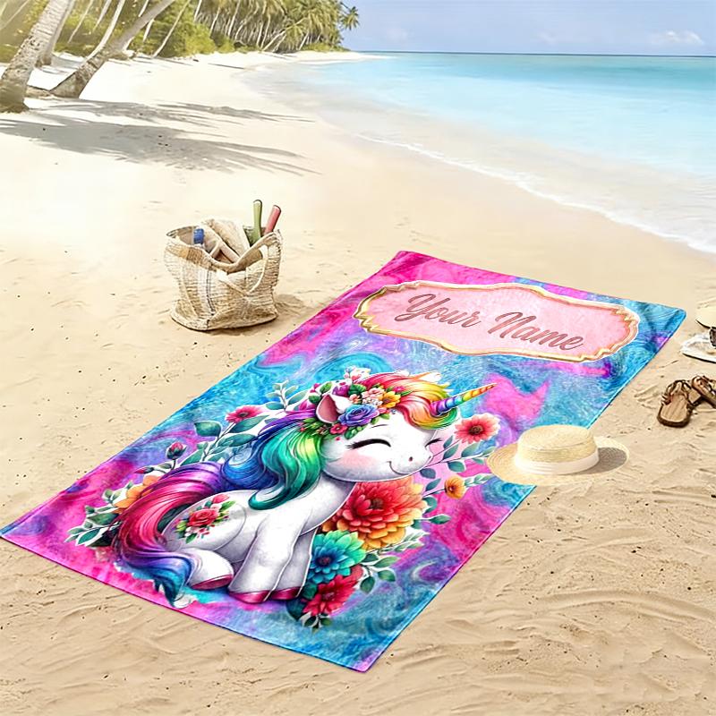 Custom NameUnicorn Fantasy Art Beach Towel Soft Microfiber Summer Towel Quick Dry Absorbent Towel for Beach Swimming Pool Travel