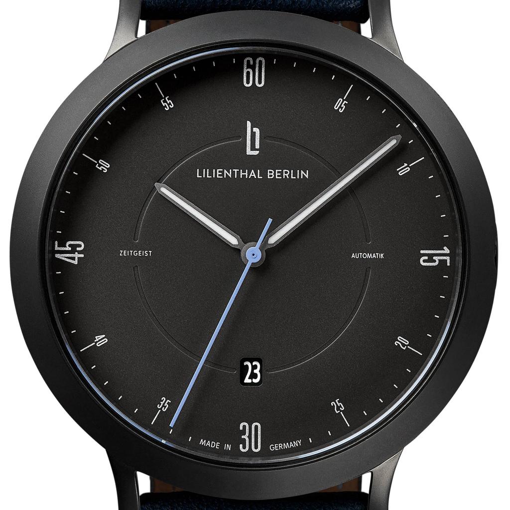 Lilianthal Berlin Automatyczny z Datownikiem Szkieletowy Wykonany w Zegarek Męski, Niebieski, Tarcza, Dekiel, Niemcy, Z01-102-B003C