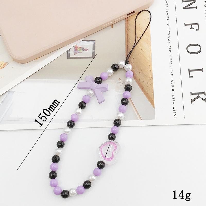 Bracelet de perles d'amour pour femmes, petit nœud en cristal frais, fleurs, amour, chaîne de téléphone portable, anti-chute, accessoires de coque de téléphone portable, DIY