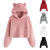 Girls' Fashion Solid Color Pullover Casual  Fleece  Ears Hooded Warm Sweater Sweatshirt