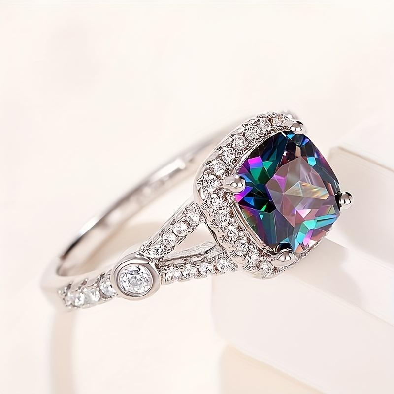 Iridescent Square Gemstone Women's Single Ring
