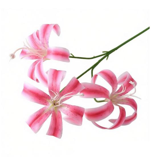Artificial Lily Flowers 3 Heads Blooms Long Stem Lily Flower Branch Real Touch Fake Flower Bouquet for Home Hotel Wedding Party Table Centerpiece