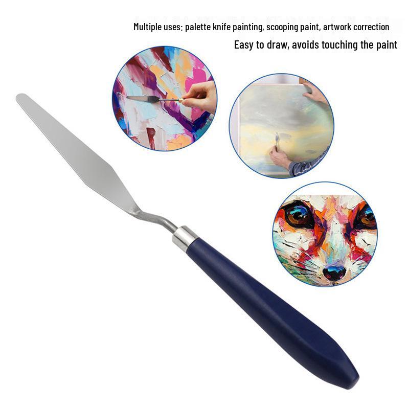 Oil Paint Scraper, Blue Wooden Handle, Stainless Steel Palette Knife