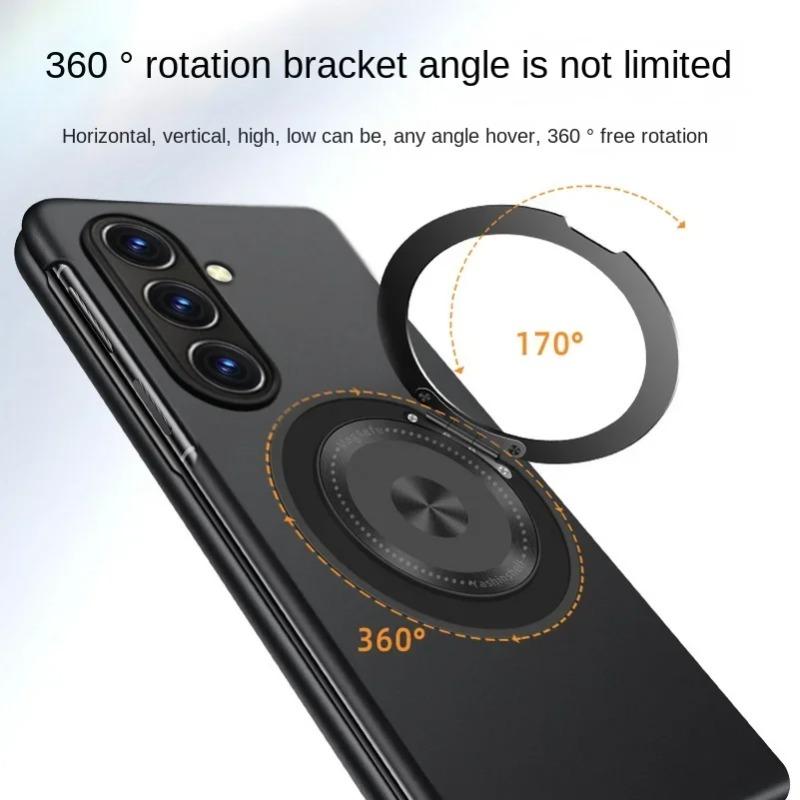 Busine Rotatable Metal Holder Magnetic Attachment Ring Phone Case for Samsung Galaxy Z Fold 7 6 5 4 3 Shockproof Protect Cover