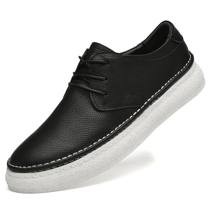 Autumn and Winter First Layer Cowhide White Shoes Men's Large Size Board Shoes Versatile Men's Shoes Rubber Non-slip Sole