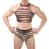 Men Fishnet Mesh Suit Sexy Lingerie Hollow Out Erotic Lingerie Set Bondage Underwear Transparent Crops Tops Elastic Costume