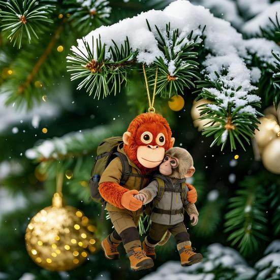 Monkey Hugging Plush Toy Keychain 2D Monkey Acrylic Keychain for Backpack Purse Car Keys Emotional Gift for Family Friends